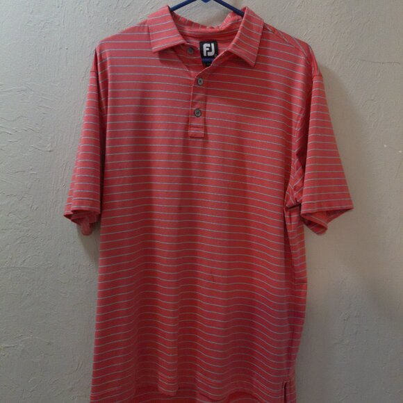 FootJoy Men’s L Performance Golf Polo Coral Red White Stripe Size Large - Picture 1 of 4